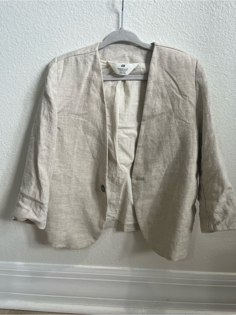 H&M Kids Beige Cream Open Linen-Blend Blazer